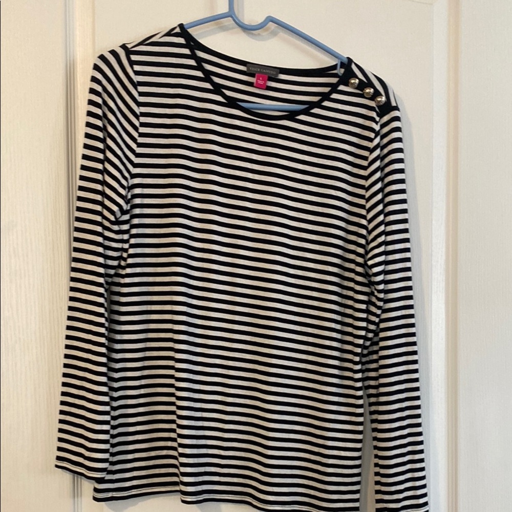 Vincecamuto Black and White Striped Long Sleeve Top